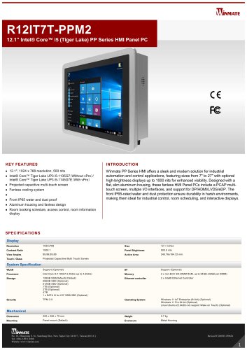 12.1&rdquo; Intel&reg; Core&trade; i5 (Tiger Lake) PP Series HMI Panel PC R12IT7T-PPM2