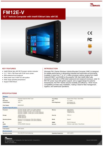 12.1" Vehicle Computer with Intel&reg; Elkhart lake x6413E FM12E-V