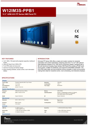 12.3&rdquo; ARM A53 PP Series HMI Panel PC W12IM3S-PPB1