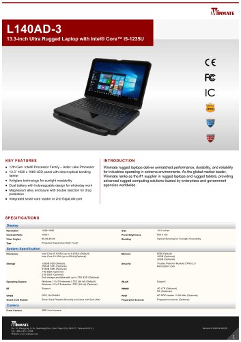 13.3-inch Ultra Rugged Laptop with Intel&reg; Core&trade; i5-1235U L140AD-3