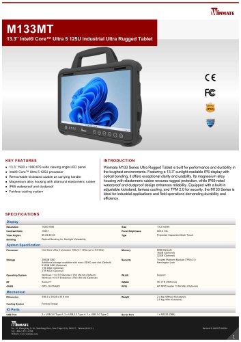 13.3&rdquo; Intel&reg; Core&trade; Ultra 5 125U Industrial Ultra Rugged Table M133MT