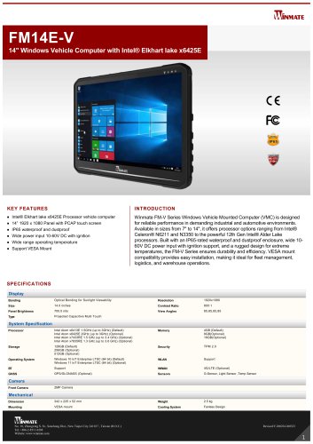 14" Windows Vehicle Computer with Intel&reg; Elkhart lake x6425E FM14E-V