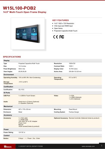 14.9" Multi-Touch Open Frame Display