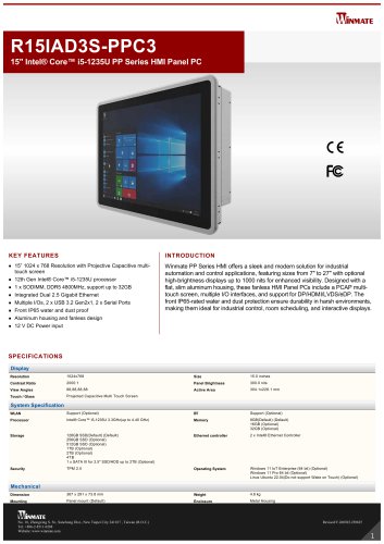 15" Intel&reg; Core&trade; i5-1235U PP Series HMI Panel PC R15IAD3S-PPC3