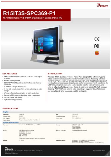 15" Intel&reg; Core&trade; i5 IP69K Stainless P Series Panel PC R15IT3S-SPC369-P1
