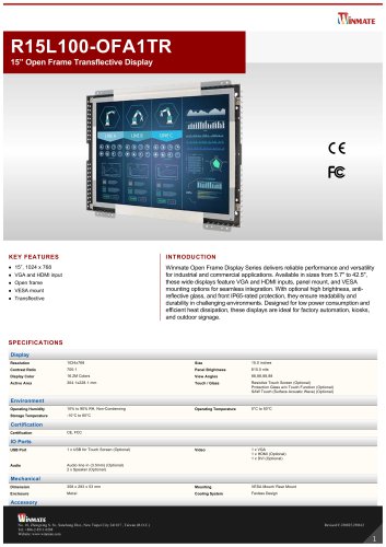 15&rdquo; Open Frame Transflective Display R15L100-OFA1TR