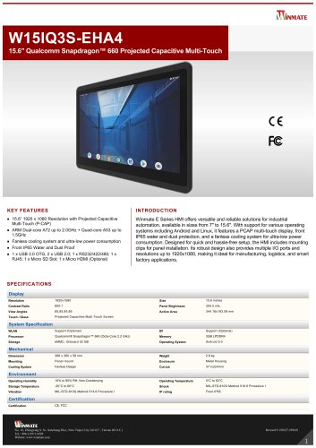 15.6" Qualcomm Snapdragon&trade; 660 Projected Capacitive Multi-Touch W15IQ3S-EHA4