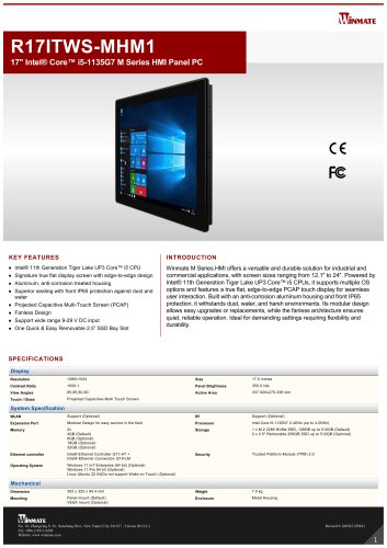 17" Intel&reg; Core&trade; i5-1135G7 M Series HMI Panel PC