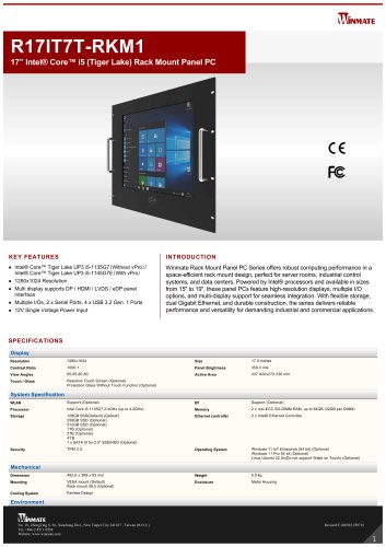 17&rdquo; Intel&reg; Core&trade; i5 (Tiger Lake) Rack Mount Panel PC R17IT7T-RKM1