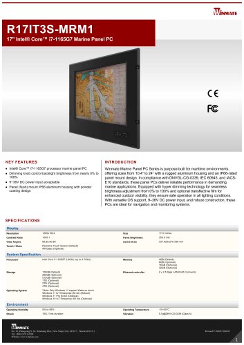 17" Intel&reg; Core&trade; i7-1165G7 Marine Panel PC R17IT3S-MRM1