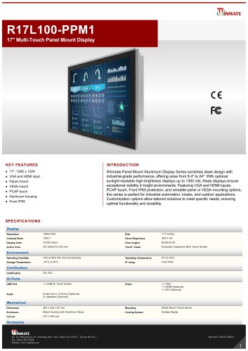 17" Multi-Touch Panel Mount Display R17L100-PPM1
