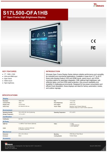 17&rdquo; Open Frame High Brightness Display S17L500-OFA1HB