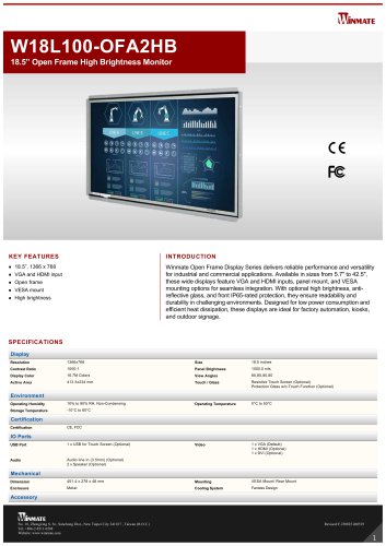 18.5&rdquo; Open Frame High Brightness Monitor W18L100-OFA2HB