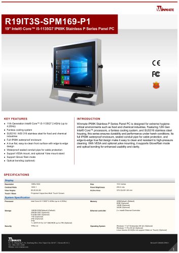 19" Intel&reg; Core&trade; i5-1135G7 IP69K Stainless P Series Panel PC R19IT3S-SPM169-P1