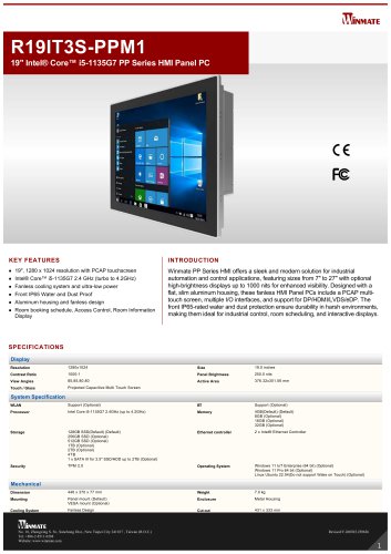 19" Intel&reg; Core&trade; i5-1135G7 PP Series HMI Panel PC R19IT3S-PPM1