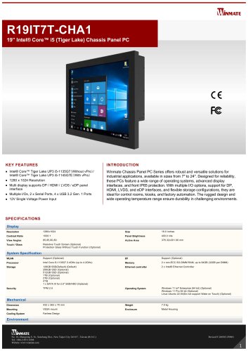 19&rdquo; Intel&reg; Core&trade; i5 (Tiger Lake) Chassis Panel PC R19IT7T-CHA1