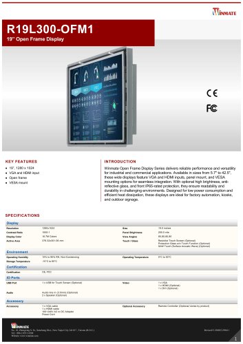 19&rdquo; Open Frame Display R19L300-OFM1