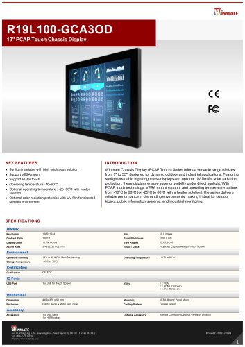 19" PCAP Touch Chassis Display R19L100-GCA3OD