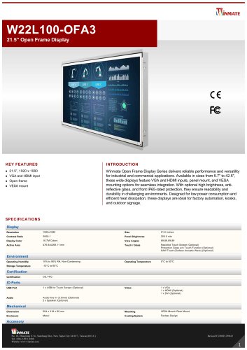 21.5&rdquo; Open Frame Display W22L100-OFA3
