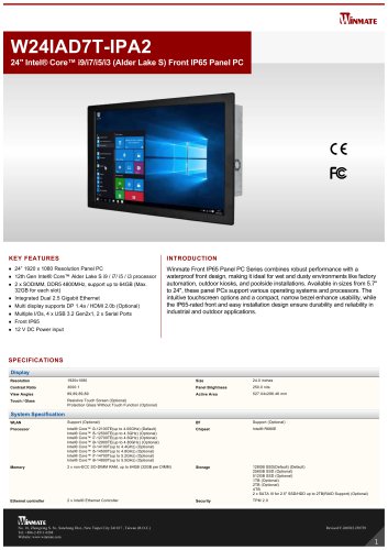 24" Intel&reg; Core&trade; i9/i7/i5/i3 (Alder Lake S) Front IP65 Panel PC W24IAD7T-IPA2