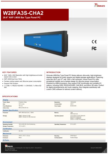 28.6" NXP i.MX6 Bar Type Panel PC W28FA3S-CHA2