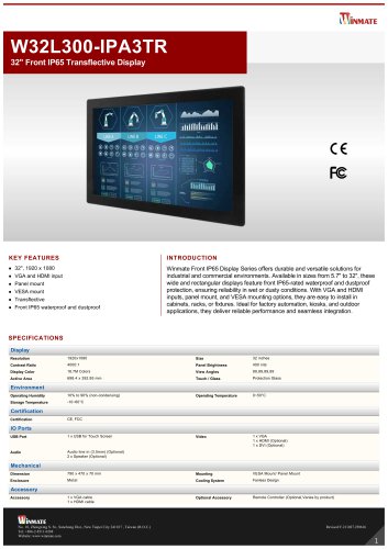 32" Front IP65 Transflective Display  W32L300-IPA3TR 