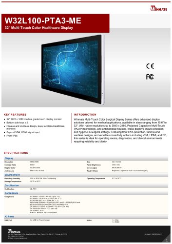 32" Multi-Touch Color Healthcare Display W32L100-PTA3-ME