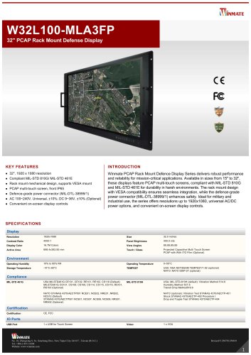 32" PCAP Rack Mount Defence Display W32L100-MLA3FP