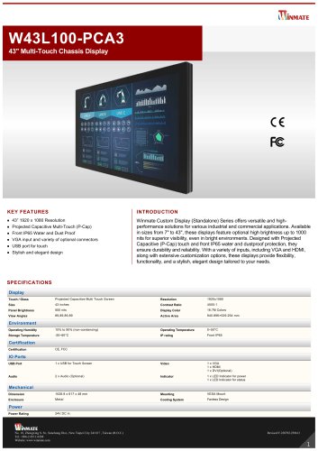 43" Multi-Touch Chassis Display W43L100-PCA3