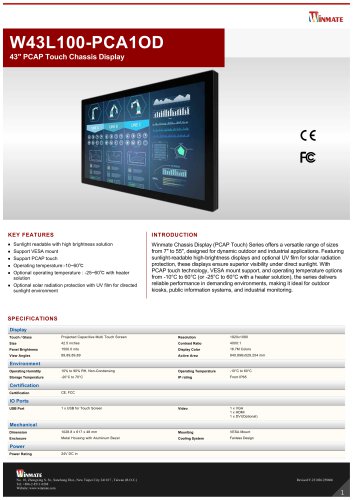 43" PCAP Touch Chassis Display W43L100-PCA1OD