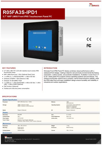 5.7" NXP i.MX6 Front IP65 Touchscreen Panel PC R05FA3S-IPD1