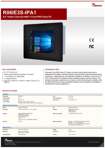 6.5" Intel&reg; Celeron&reg; N6211 Front IP65 Panel PC R06IE3S-IPA1