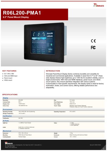 6.5" Panel Mount Display R06L200-PMA1
