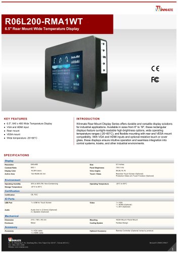 6.5" Rear Mount Wide Temperature Display R06L200-RMA1WT