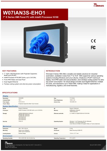 7" E Series HMI Panel PC with Intel&reg; Processor N150 W07IAN3S-EHO1