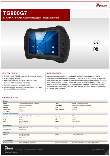 8" ARM A78 + A55 Android Rugged Tablet Controller TG900G7