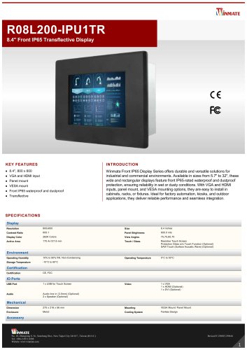 8.4" Front IP65 Transflective Display R08L200-IPU1TR