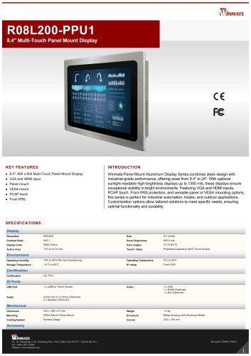 8.4" Multi-Touch Panel Mount Display R08L200-PPU1