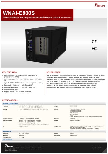 Industrial Edge AI Computer with Intel&reg; Raptor Lake-S processor WNAI-E800S