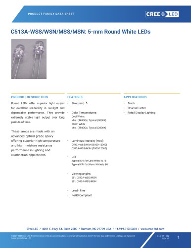 C513A-WSS/WSN/MSS/MSN: 5-mm Round White LEDs