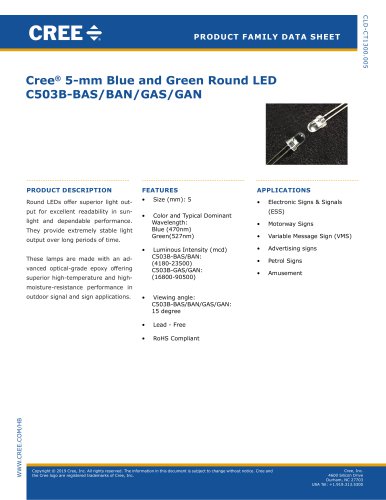 Cree® 5-mm Blue and Green Round LED C503B-BAS/BAN/GAS/GAN