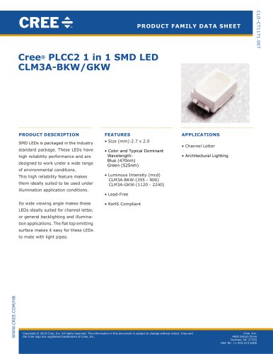 Cree® PLCC2 1 in 1 SMD LED CLM3A-BKW/GKW