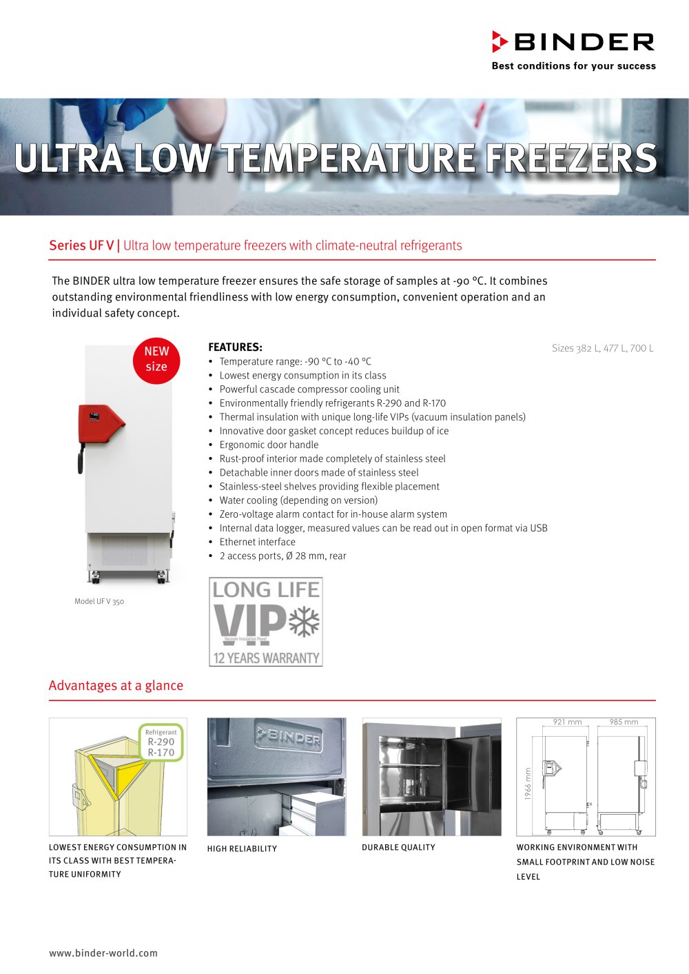 Fact Sheet Ultra low temperature freezers - BINDER