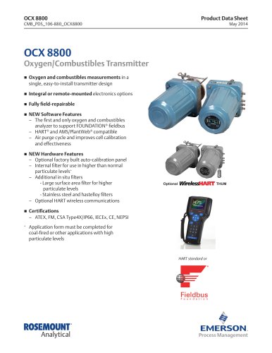 HART standard or OCX 8800 Oxygen/Combustibles Transmitter