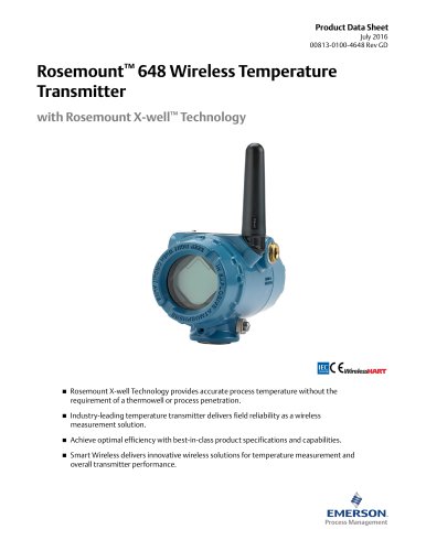 Rosemount™ 648 Wireless Temperature Transmitter with Rosemount X-well™ Technology