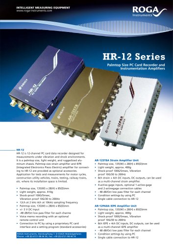 HR-12 Series Palmtop Size PC Card Recorder and Instrumentation Amplifiers