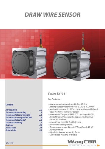 Long Range Draw Wire Sensor SX135 up to 42.5 m