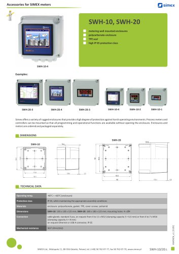 Metering wall mounted enclosures - SWH-10/20 accessories datasheet