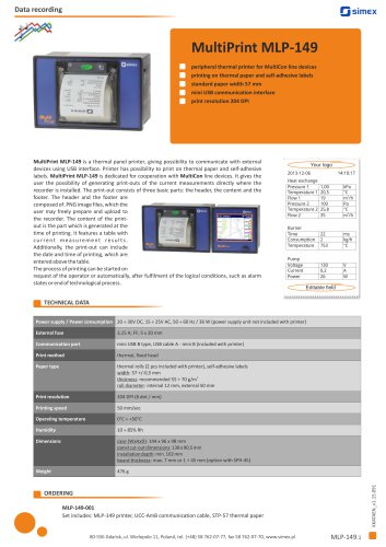 Thermal printer MultiPrint MLP-149 datasheet