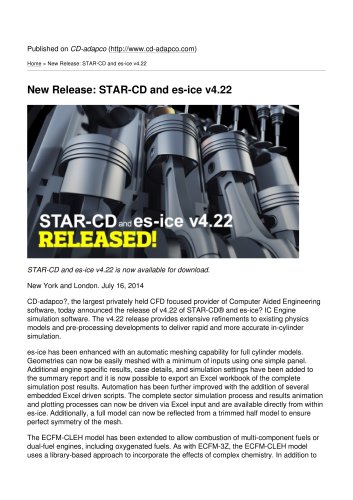 New Release: STAR-CD and es-ice v4.22